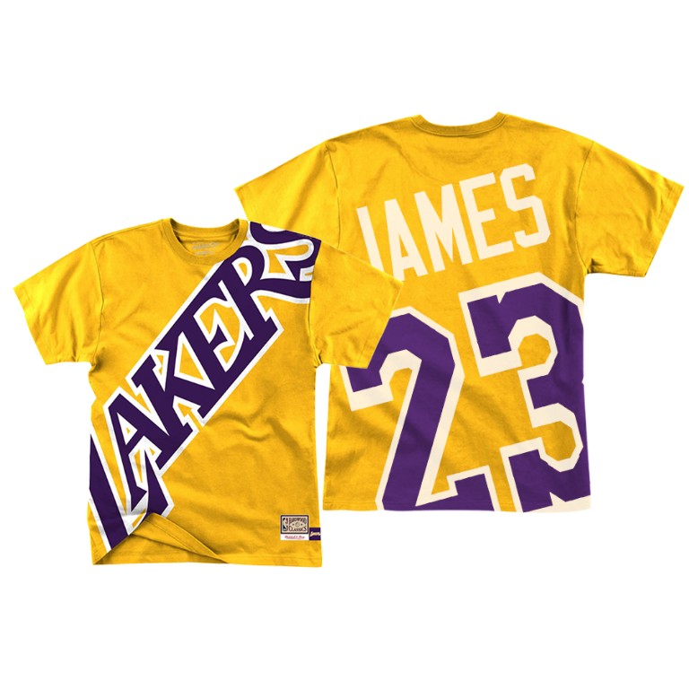 Men's Los Angeles Lakers LeBron James #23 NBA HWC Big Face Gold Basketball T-Shirt BIC0883AH